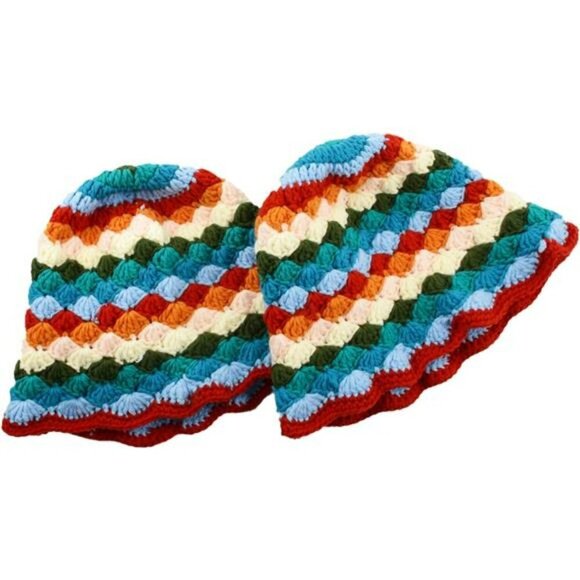 Crochet Knit Bucket Hat Floral Boho Fisherman Cap Handmade Travel Sun Hat - Picture 4 of 7